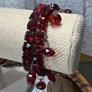 Set of Two Deep Red Crystal Rhinestone Beaded Bracelets